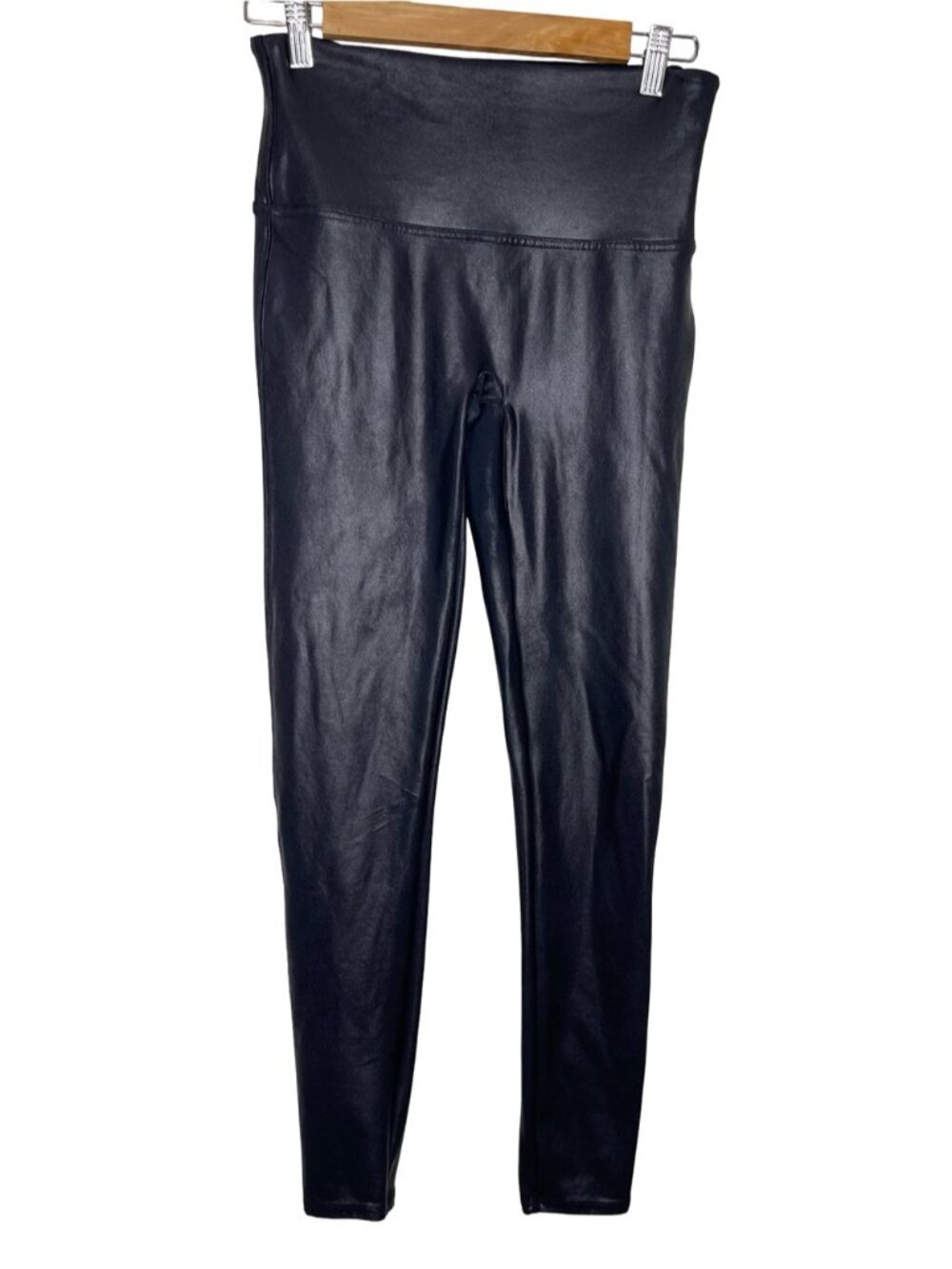 SPANX Faux Leather Leggings in Black Shimmer Size large - Picture 4 of 8